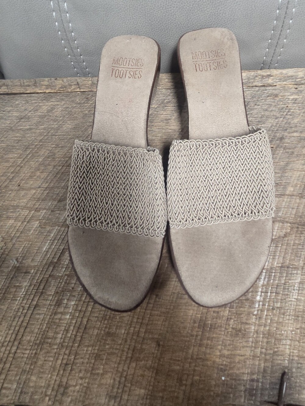 VTG Mootsies Tootsies Woven Elastic Slide Sandals Beige Flat 90s Y2K Sz 7 1L